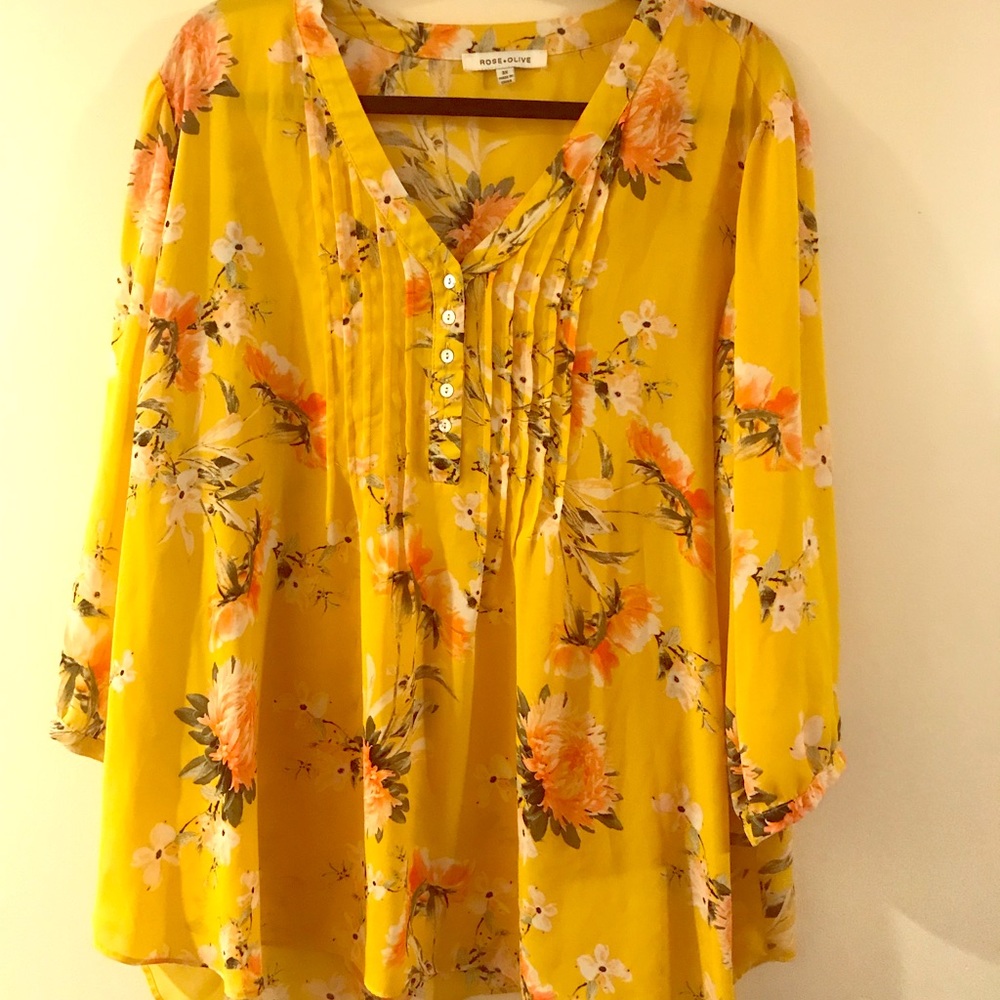 Rose and Olive Yellow Floral Blouse - Picture 1 of 5